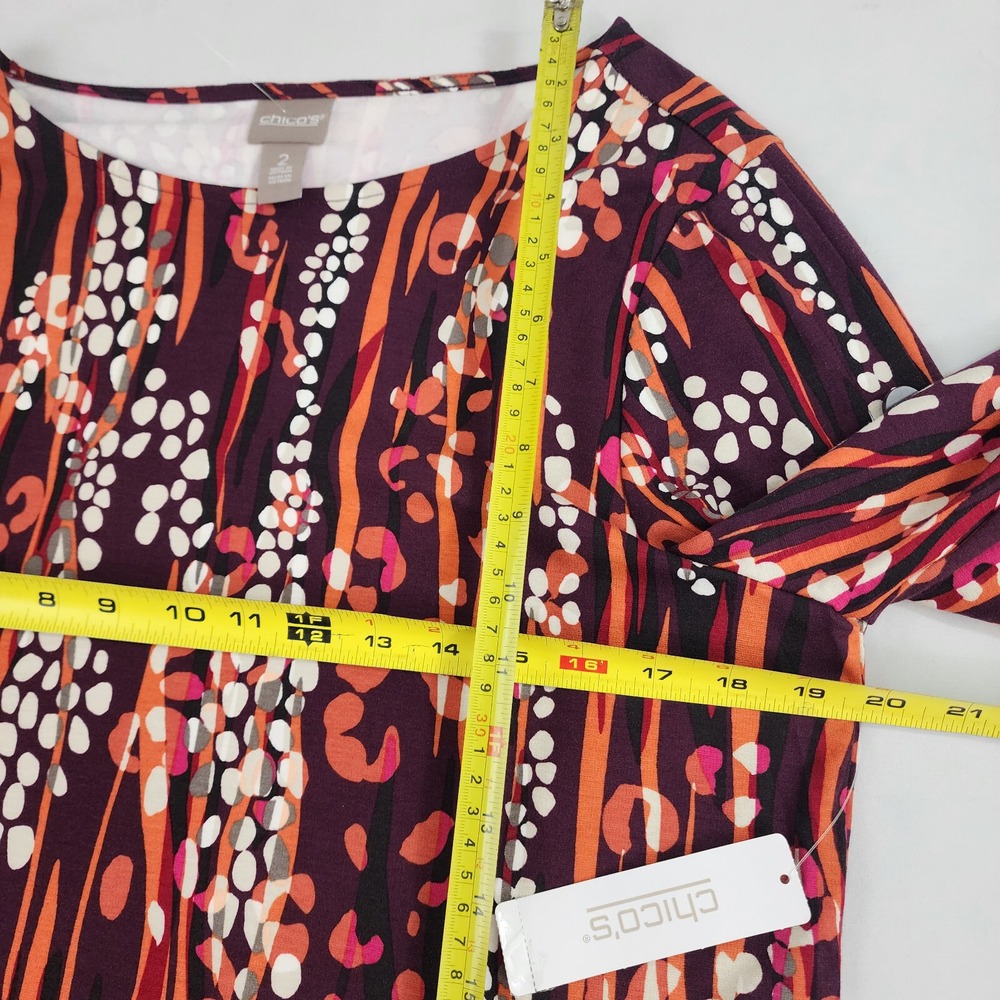 Chico's tunic top womens sz 2 red desert jungle button detailed slv stretch $59 - Picture 7 of 11